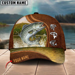 Blisscorners Personalized Stripped Bass Fishing Water Leather Pattern Classic 3D Cap