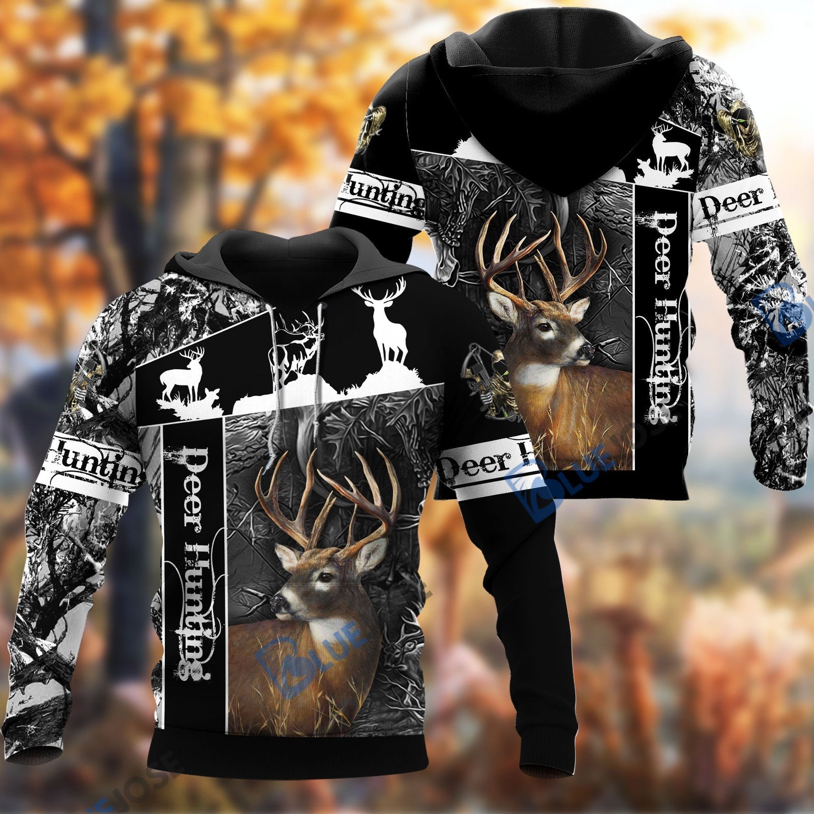 Blisscorners Personalized Name Deer Black Hunting Pattern 3D Shirts