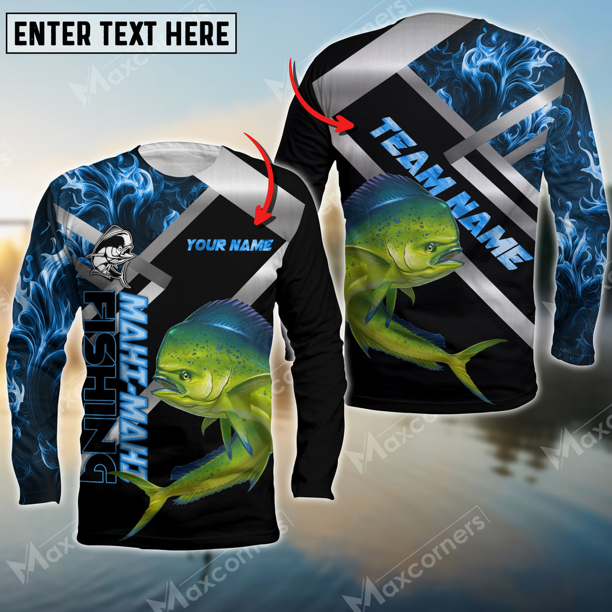 Blisscorners Mahi-mahi Fishing Blue Smoke Pattern Pro Sport Jersey Personalized Name And Team Name Long Sweat Shirt