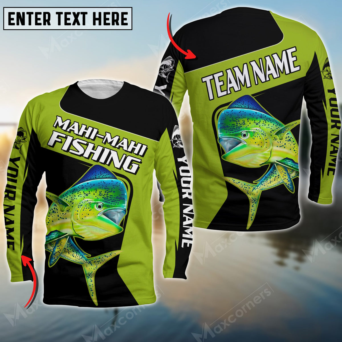 Blisscorners Mahi-Mahi Fishing Green Line Patch Sport Jersey Personalized Name And Team Name Long Sweat Shirt