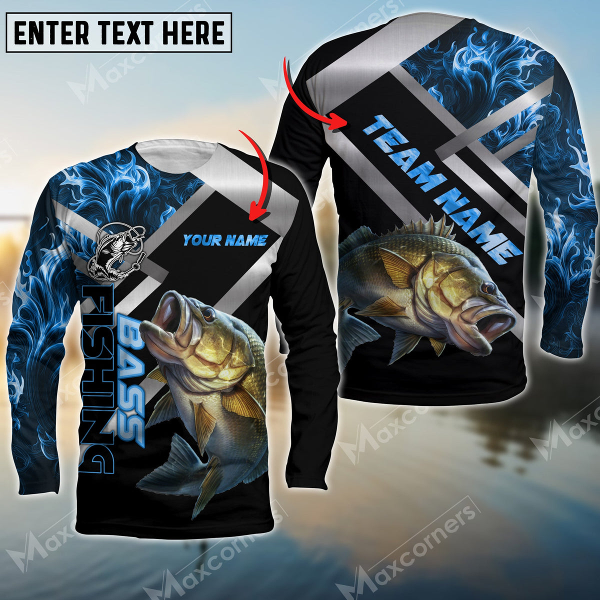 Blisscorners Bass Fishing Blue Smoke Pattern Pro Sport Jersey Personalized Name And Team Name Long Sweat Shirt