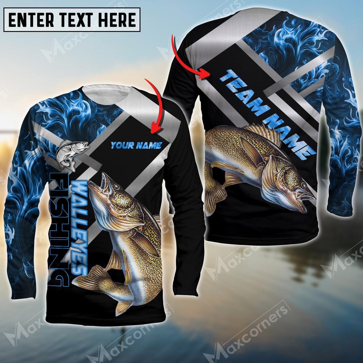 Blisscorners Walleyes Fishing Blue Smoke Pattern Pro Sport Jersey Personalized Name And Team Name Long Sweat Shirt