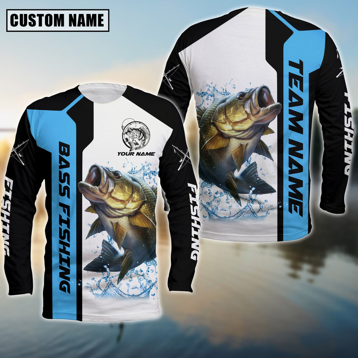 Blisscorners Bass Fishing Premium Blue Line Sport Jersey Personalized Name And Team Name Long Sweat Shirt