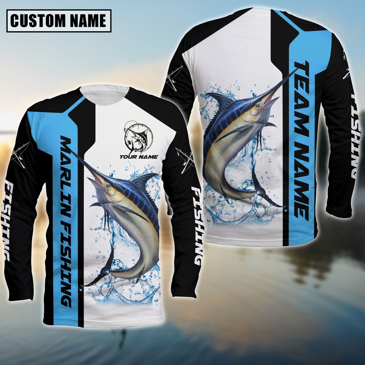 Blisscorners Marlin Fishing Premium Blue Line Sport Jersey Personalized Name And Team Name Long Sweat Shirt