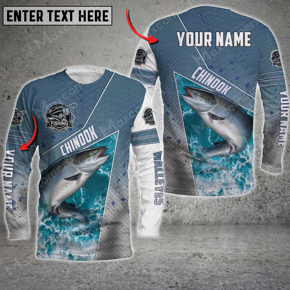 Blisscorners Chinook Fishing Salt Water Skin Fishing Pattern Sport Jersey Personalized Name And Team Name Long Sweat Shirt