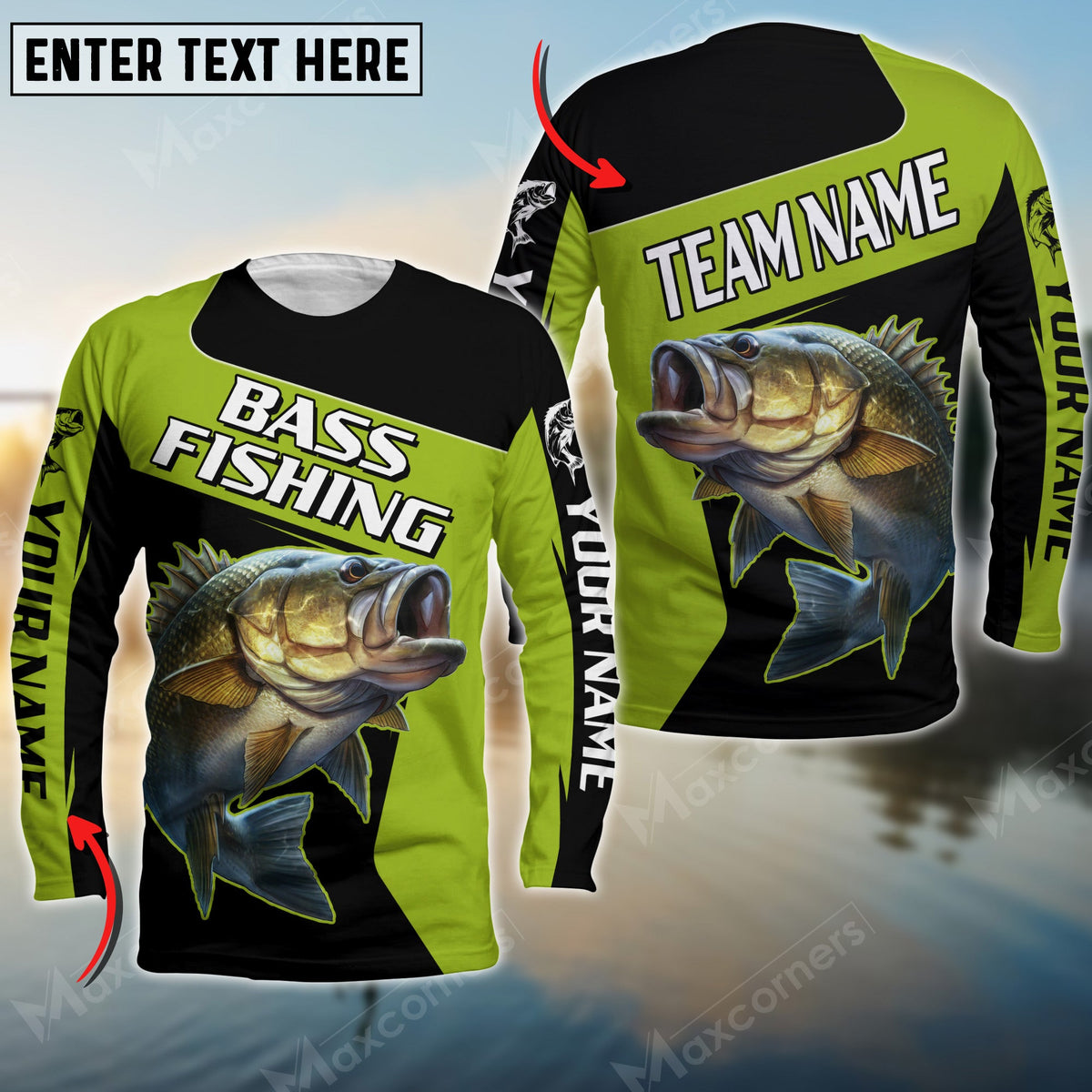 Blisscorners Bass Fishing Green Line Patch Sport Jersey Personalized Name And Team Name Long Sweat Shirt