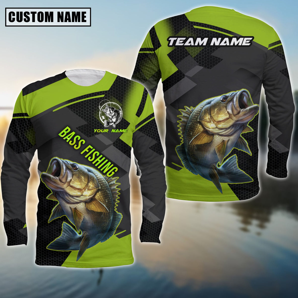 Blisscorners Bass Fishing Green Pattern Pro Sport Jersey Personalized Name And Team Name Long Sweat Shirt