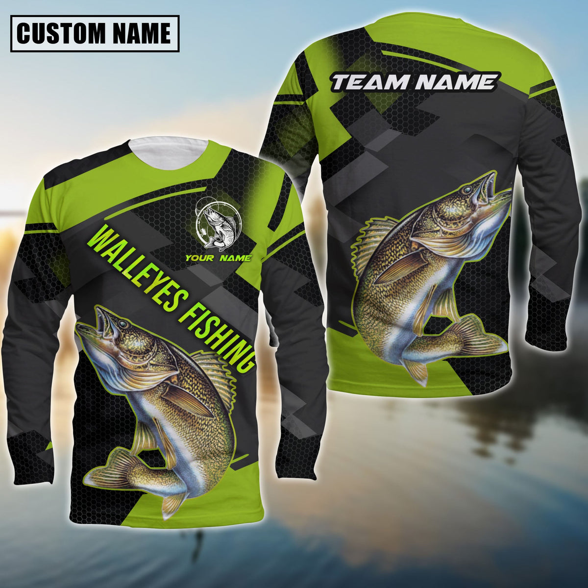 Blisscorners Walleyes Fishing Green Pattern Pro Sport Jersey Personalized Name And Team Name Long Sweat Shirt