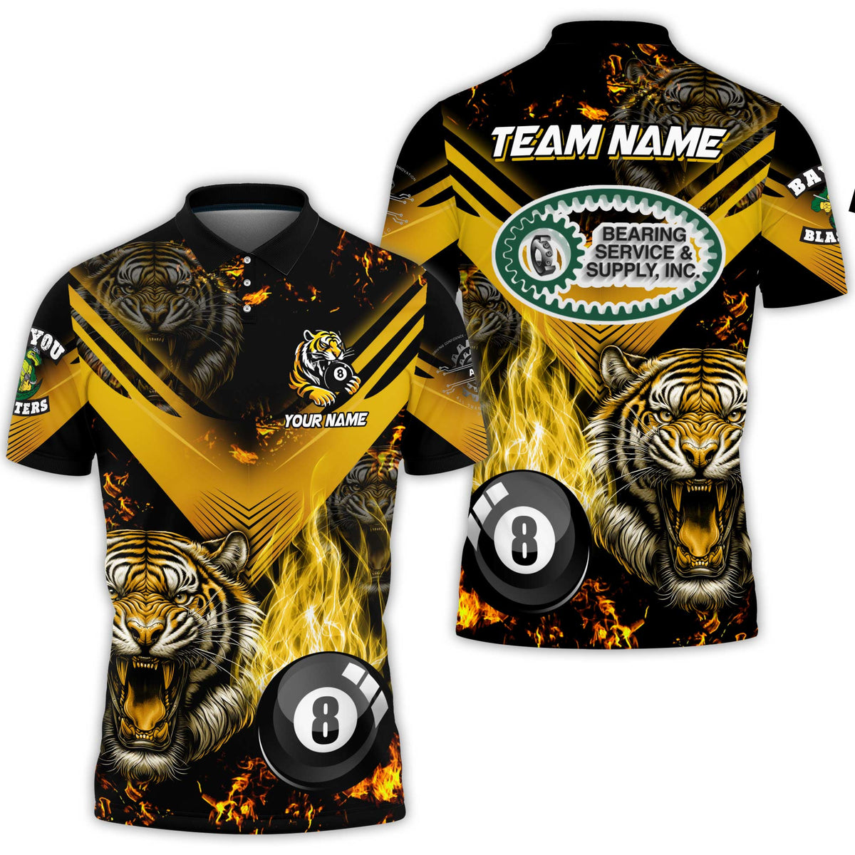 Blisscorners Tiger 3D All Over Print Billiard Shirts For Men Custom 8 Ball Team League Billiard Jerseys For Heather