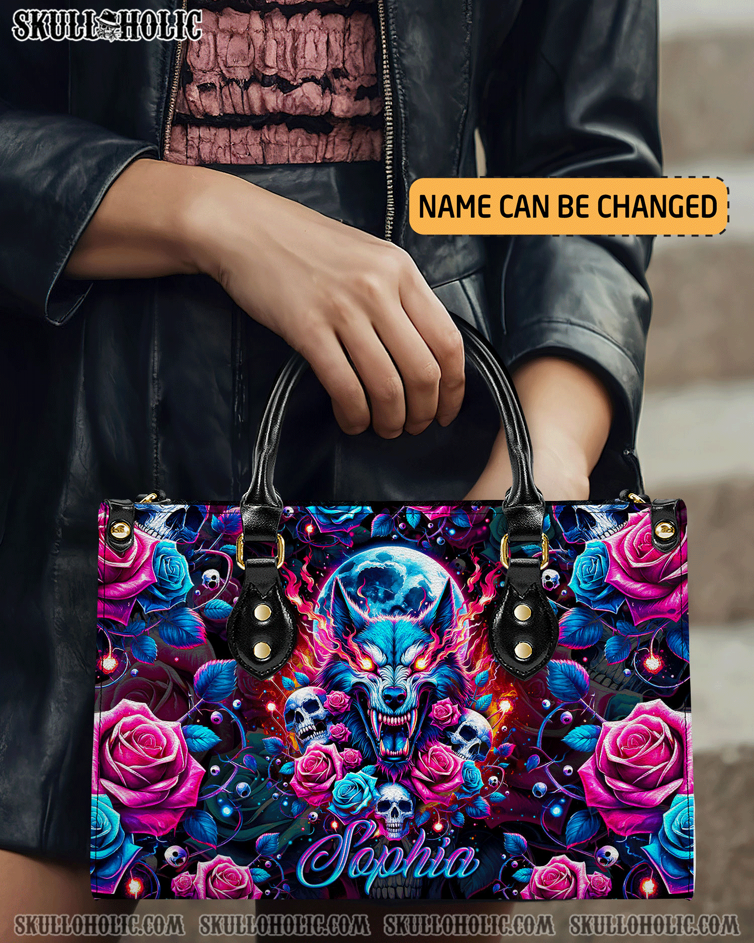 BLISSCORNERS SKULL WOLF LEATHER HANDBAG