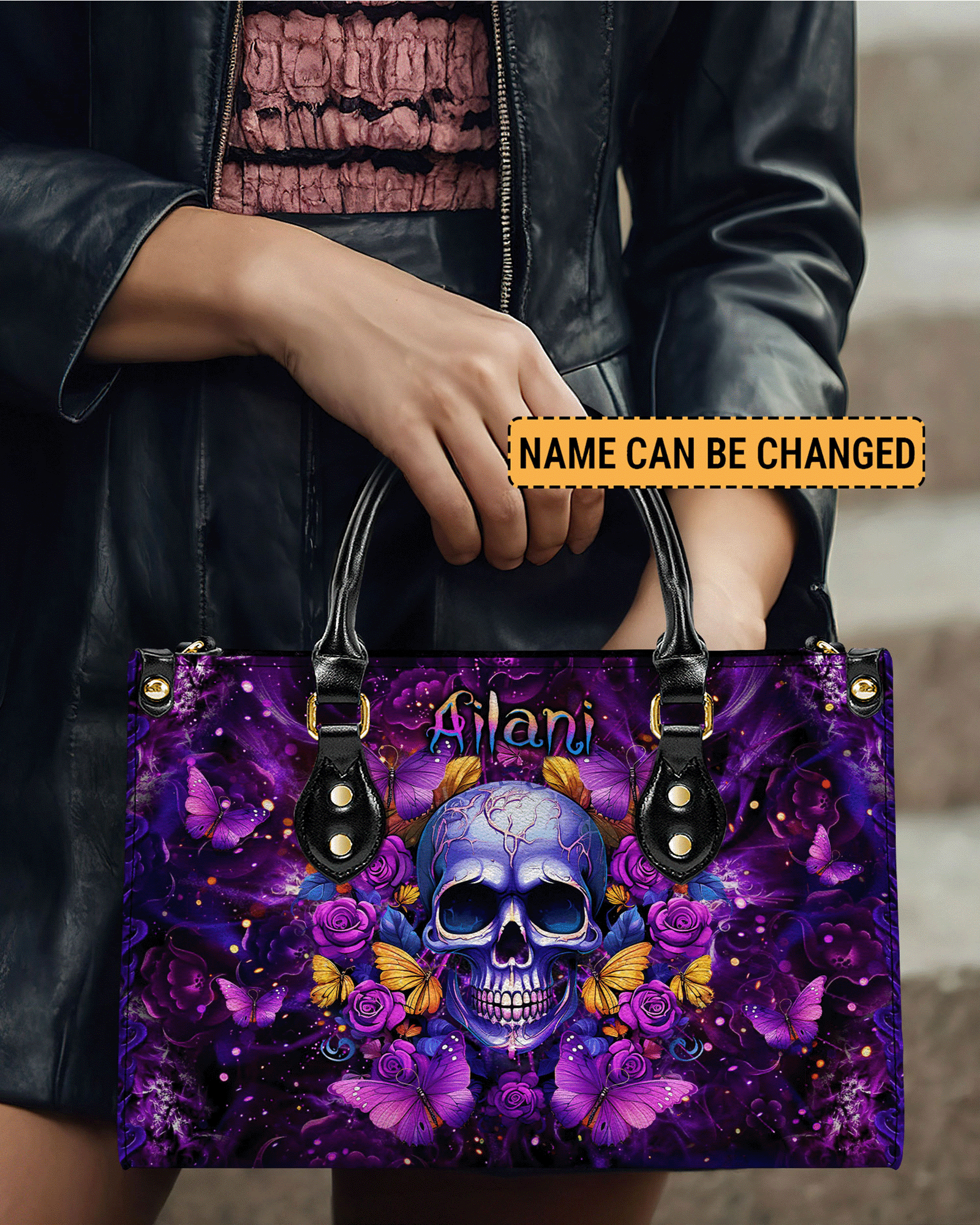 BLISSCORNERS I AM A SWEET GIRL FLOWER SKULL LEATHER HANDBAG