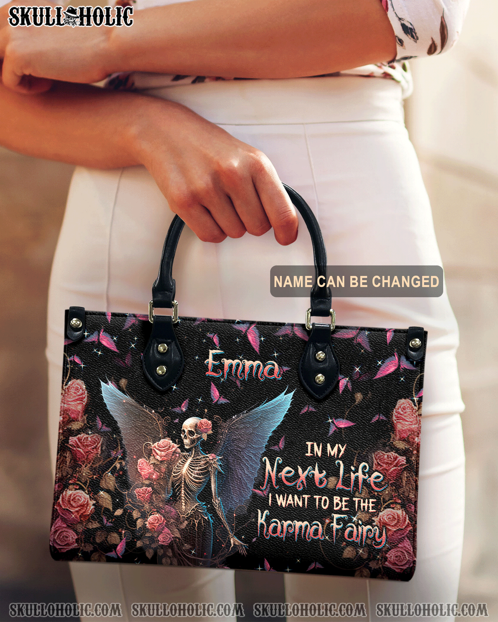 BLISSCORNERS KARMA FAIRY SKULL SKELETON ROSE LEATHER HANDBAG