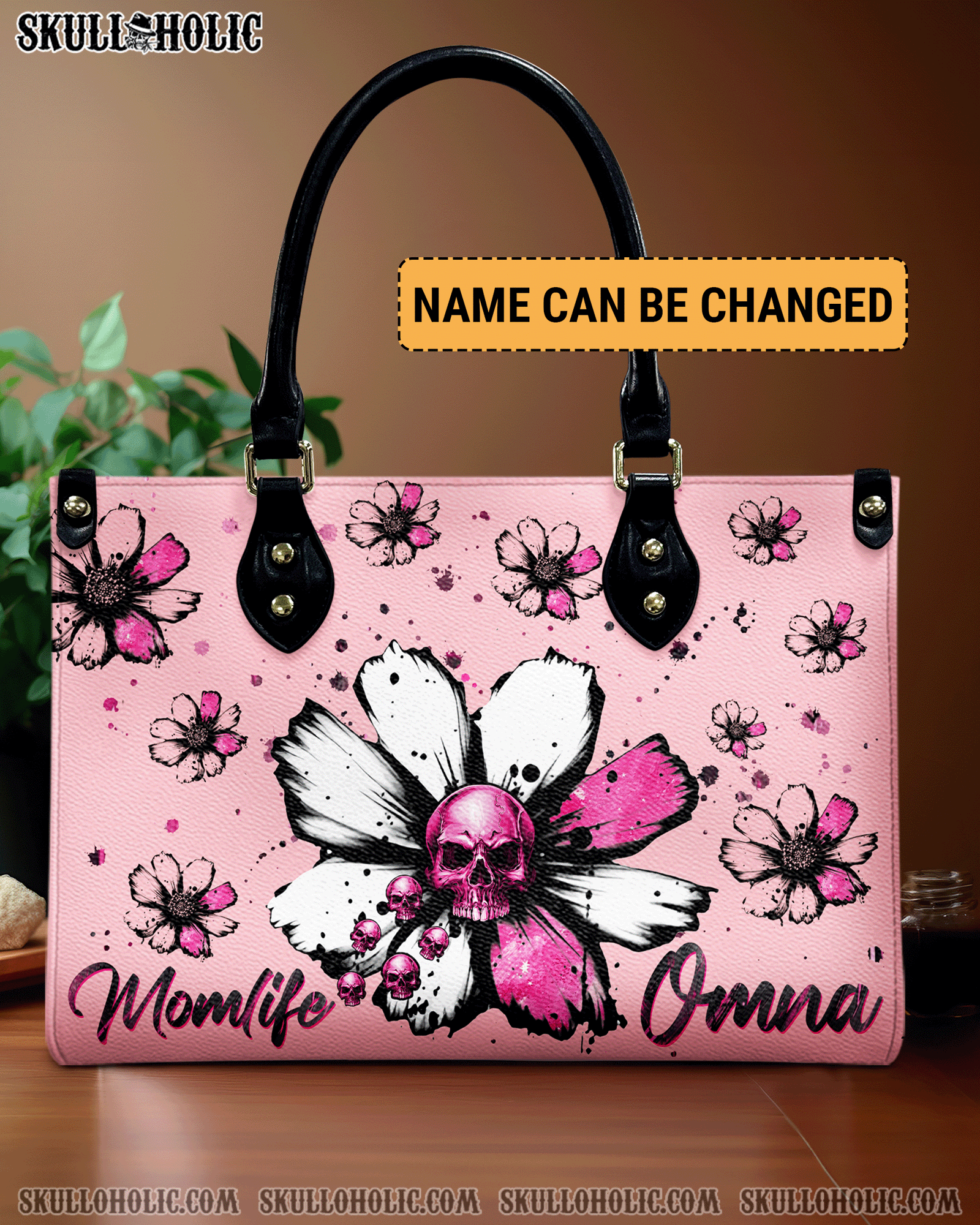 BLISSCORNERS MOM LIFE DAISY SKULL LEATHER HANDBAG