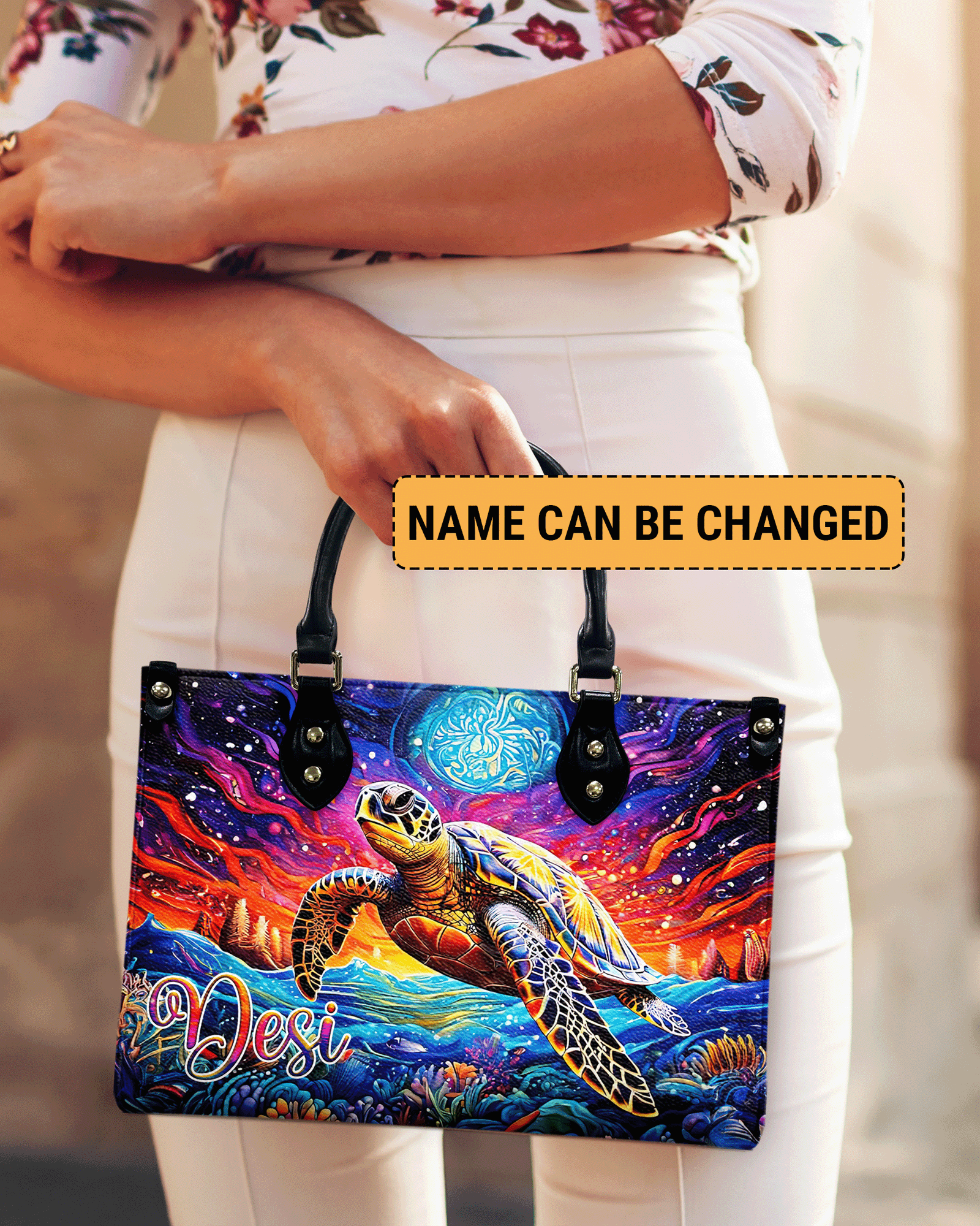 BLISSCORNERS SEA TURTLE ART LEATHER HANDBAG