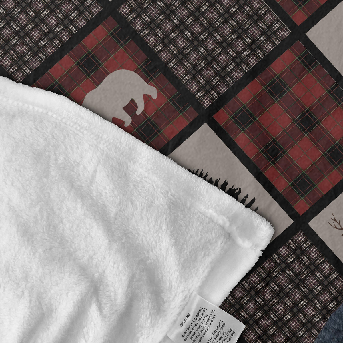 Blisscorners Rustic Hunting Cabin Fleece Blanket - Deer, Bear & Pine Tree - Cozy Gift for Hunters & Nature Lovers LM1611