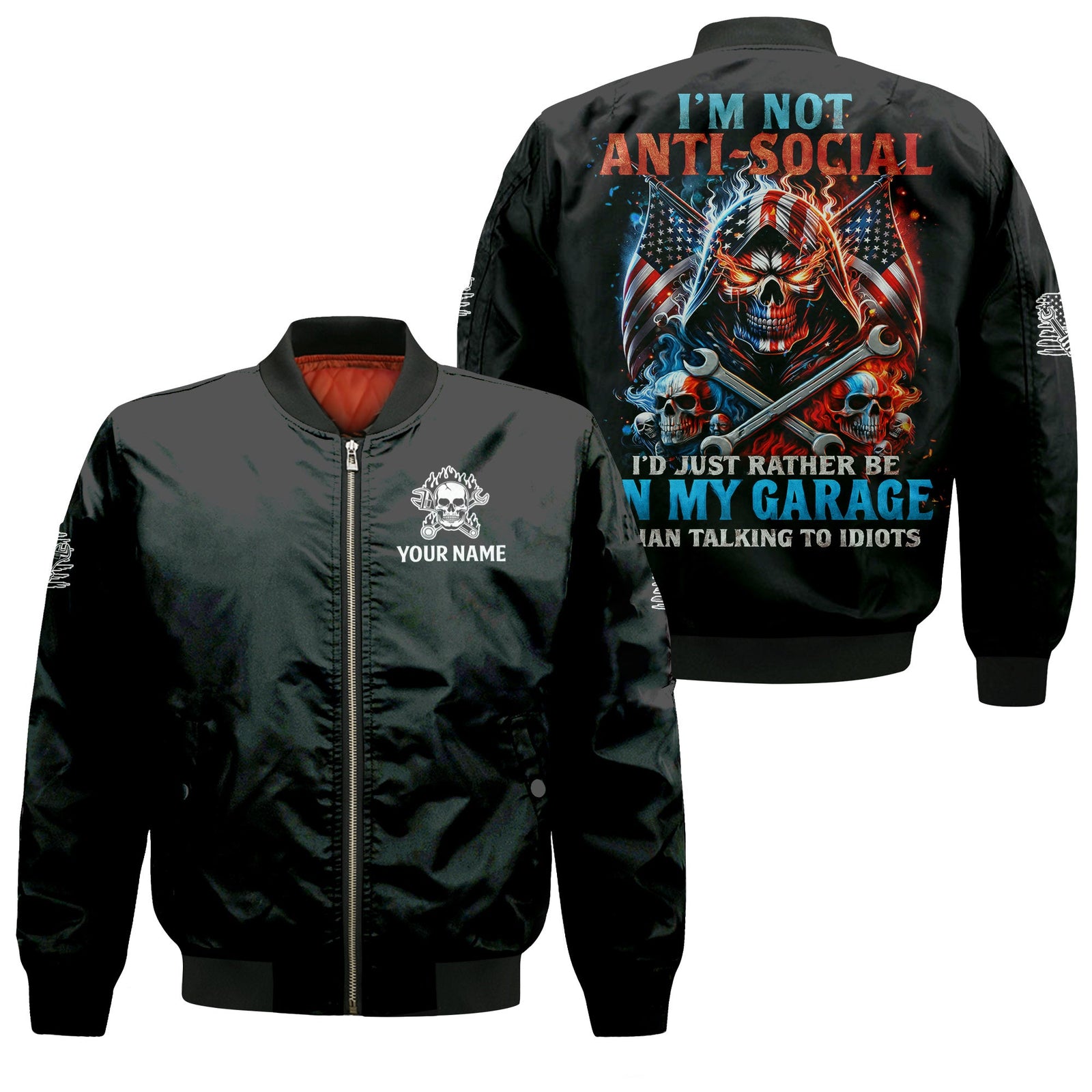Blisscorners Custom Name Funny Mechanic Shirt I'd Just Rather Be In My Garage Than Talking to Idiots Hoodie Jacket For Mechanic