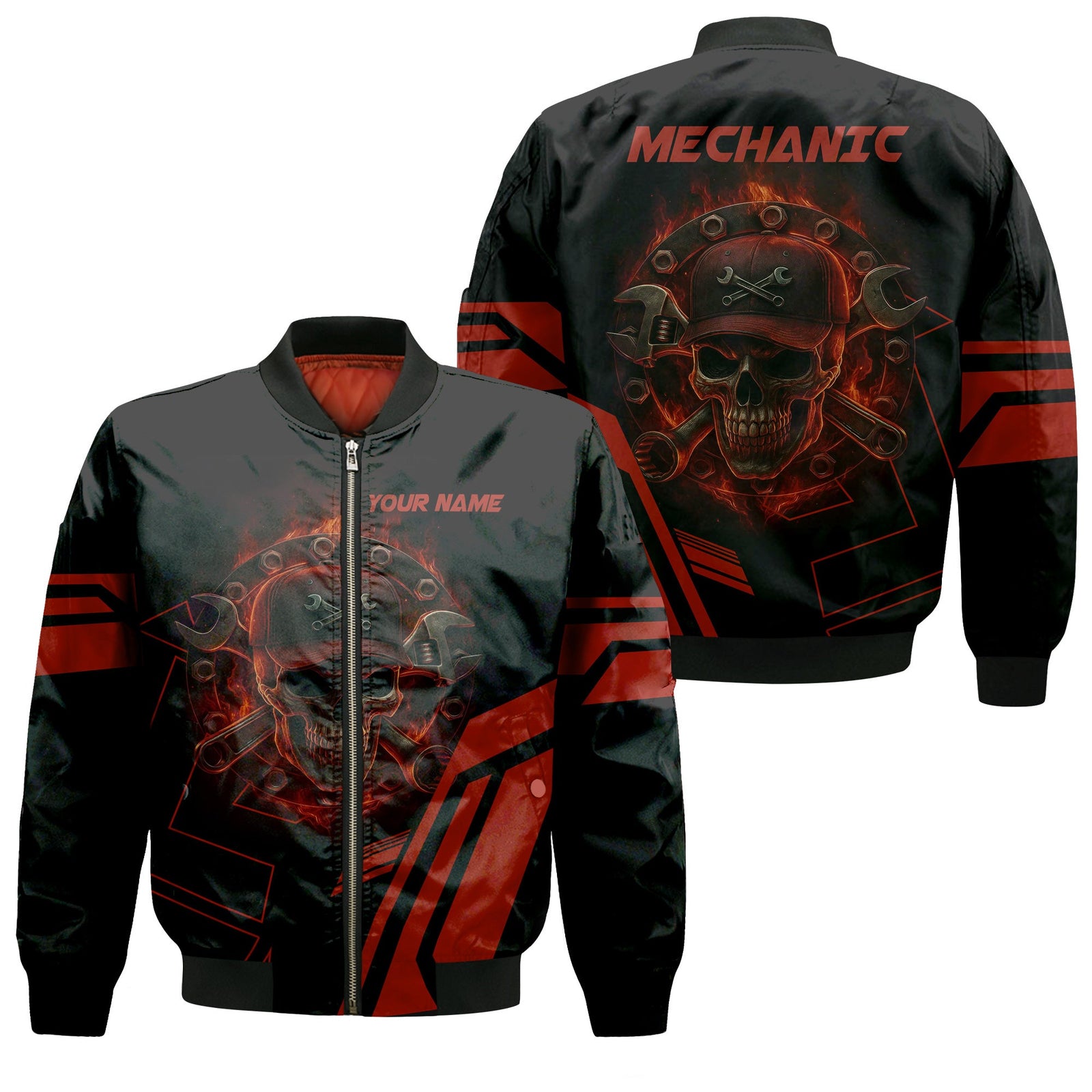 Blisscorners Custom Name Mechanic Shirt Mechanic Skull Red Unisex T Shirt All Over Print