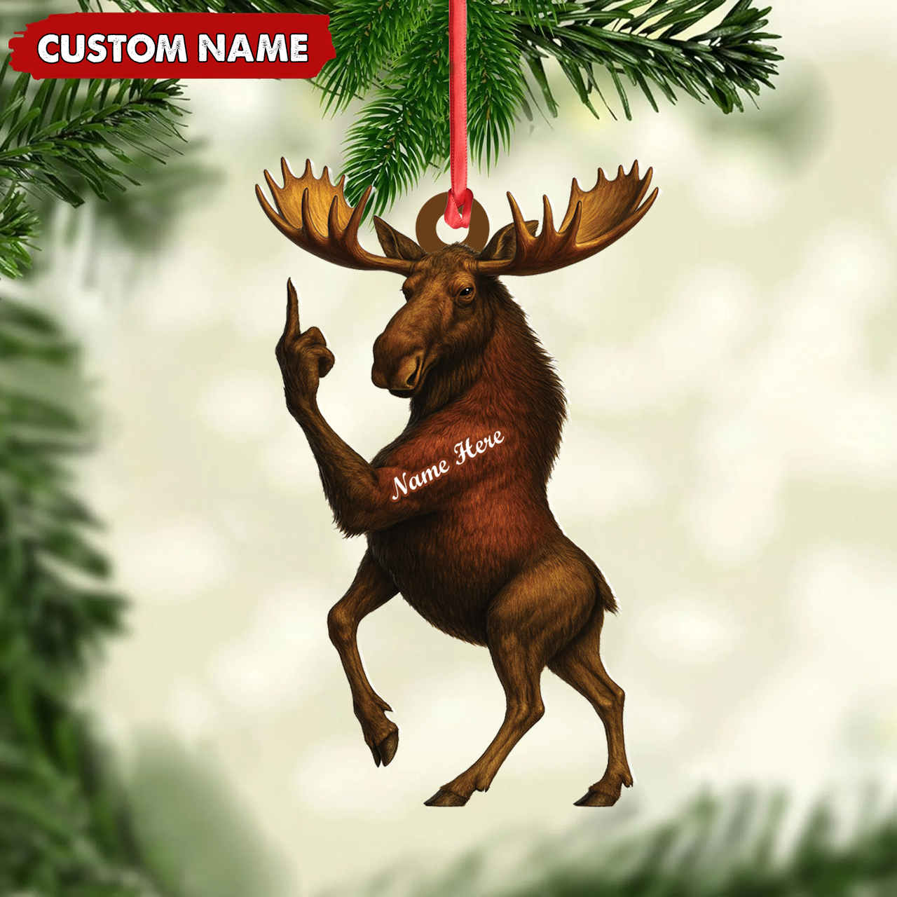 Blisscorners Personalized Funny Moose Acrylic Christmas Ornament - Custom Decoration Holiday Gift for Hunters 2D Flat