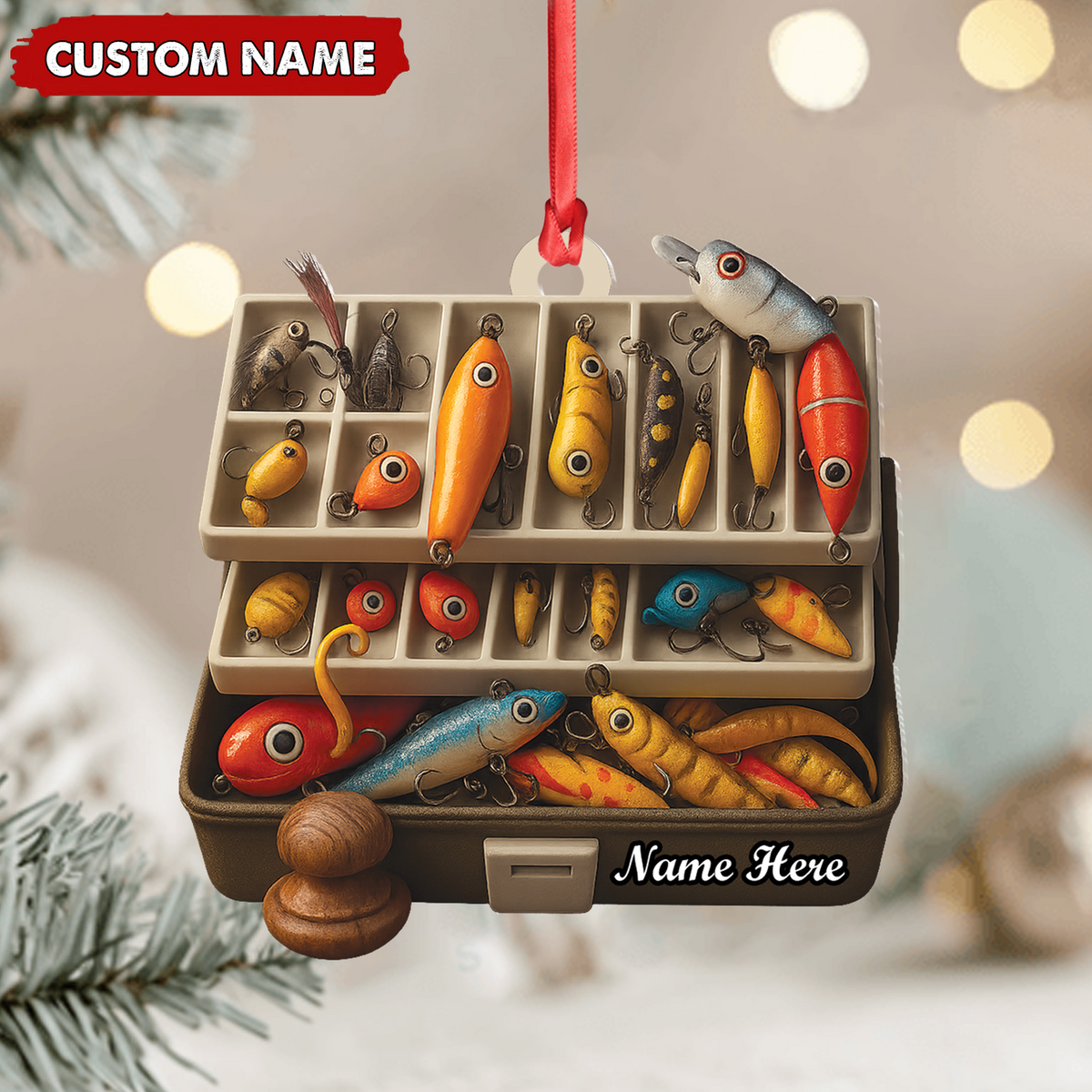 Blisscorners Personalized Fishing Tackle Box Acrylic Ornamen - Custom Name Christmas Ornament for Fishermen, Anglers & Outdoor Lovers LM0411