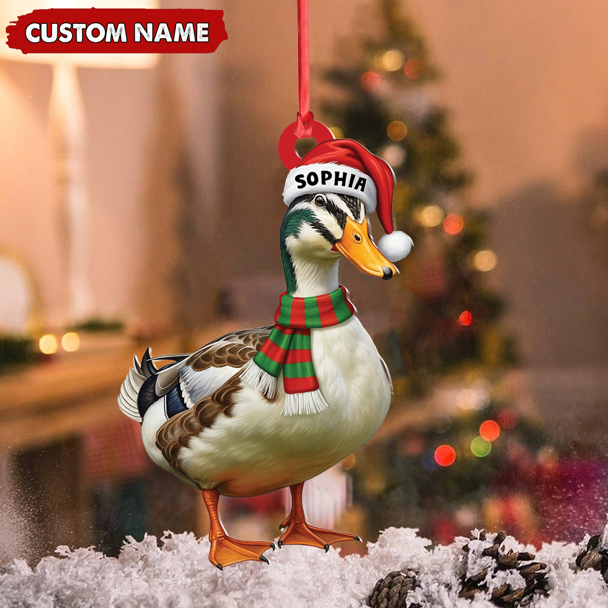 Blisscorners Personalized Duck Acrylic Christmas Ornament - Custom Name Holiday Acrylic Gift for Hunters LM0411