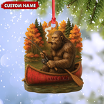 Blisscorners Personalized Bigfoot Fishing Ornament, Funny Sasquatch in Canoe Christmas Decor, Unique Gift for Fishermen and Outdoor Lovers LM0411