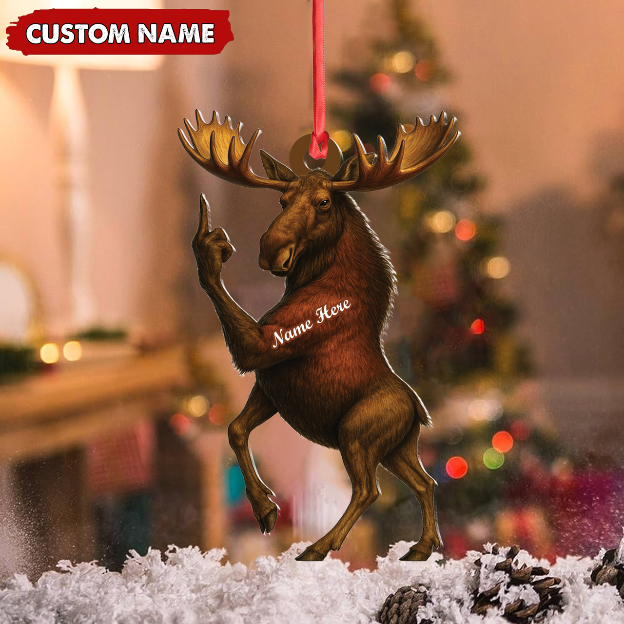 Blisscorners Personalized Funny Moose Acrylic Christmas Ornament - Custom Decoration Holiday Gift for Hunters 2D Flat