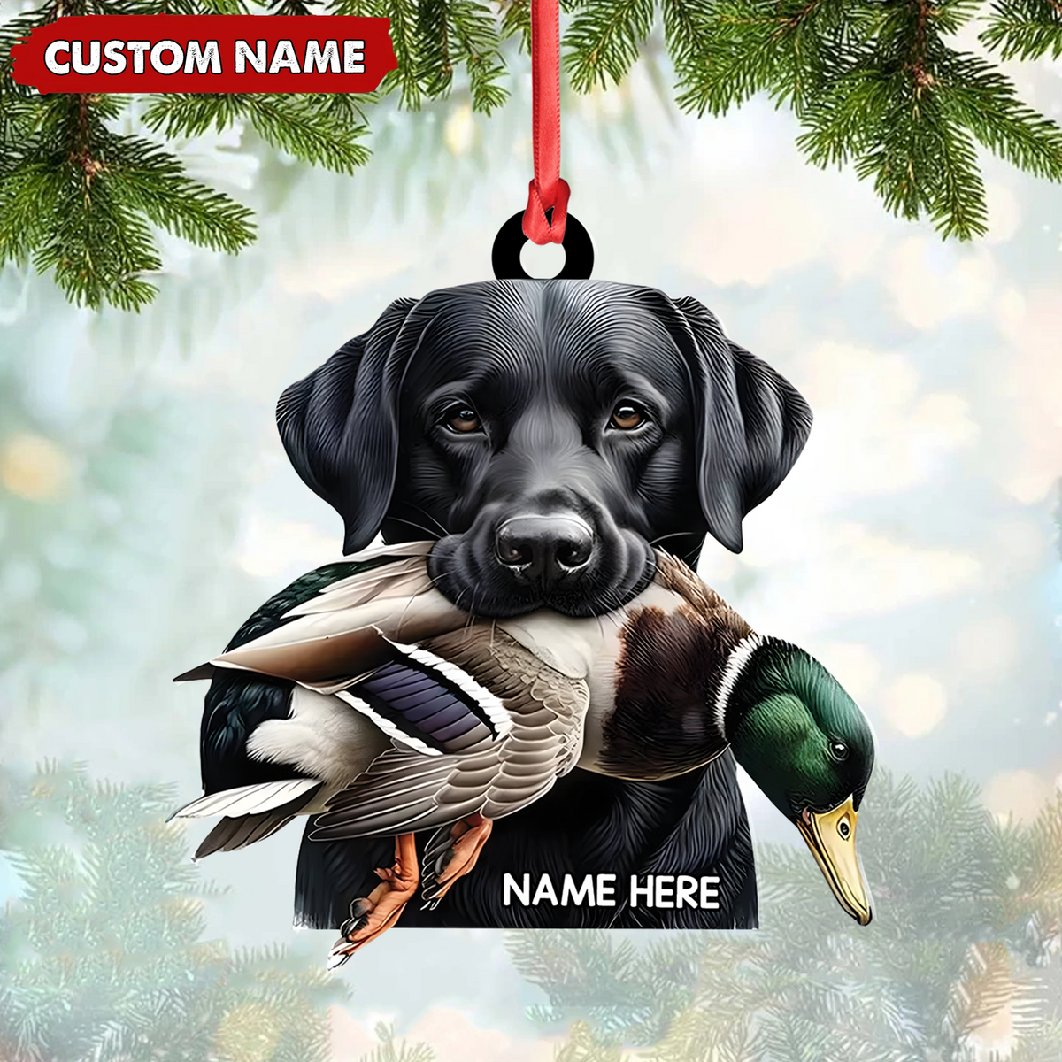 Blisscorners Personalized Hunting Dog Acrylic Ornament - Personalized Labrador Retriever & Duck Christmas Gift LM0411