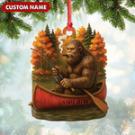 Blisscorners Personalized Bigfoot Fishing Ornament, Funny Sasquatch in Canoe Christmas Decor, Unique Gift for Fishermen and Outdoor Lovers LM0411
