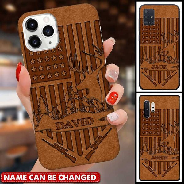 Blisscorners American Deer Hunting US Flag Hunter Personalized Name Phone Case LM0912