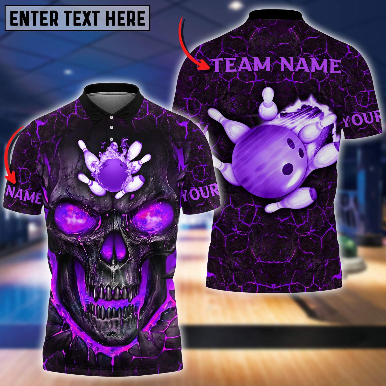 Blisscorners Bowling Flame Skull Pattern Multicolor Option Customized Name 3D Shirt