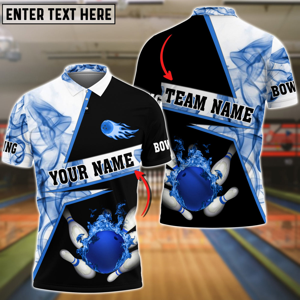 Blisscorners Bowling Flame Blue Smoke Pattern Premium Customized Name 3D Shirt