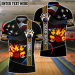 Blisscorners Bowling Ball And Pins Flame USA Flag Pattern Premium Customized Name 3D Shirt