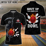 Blisscorners Bowling And Pins Flame Black Skull Pattern Premium Customized Name 3D Shirt