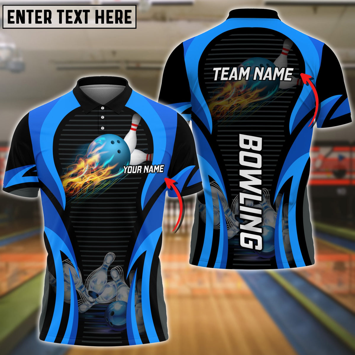 Blisscorners Blue Bowling Strike Customized Name All Over Printed Shirt