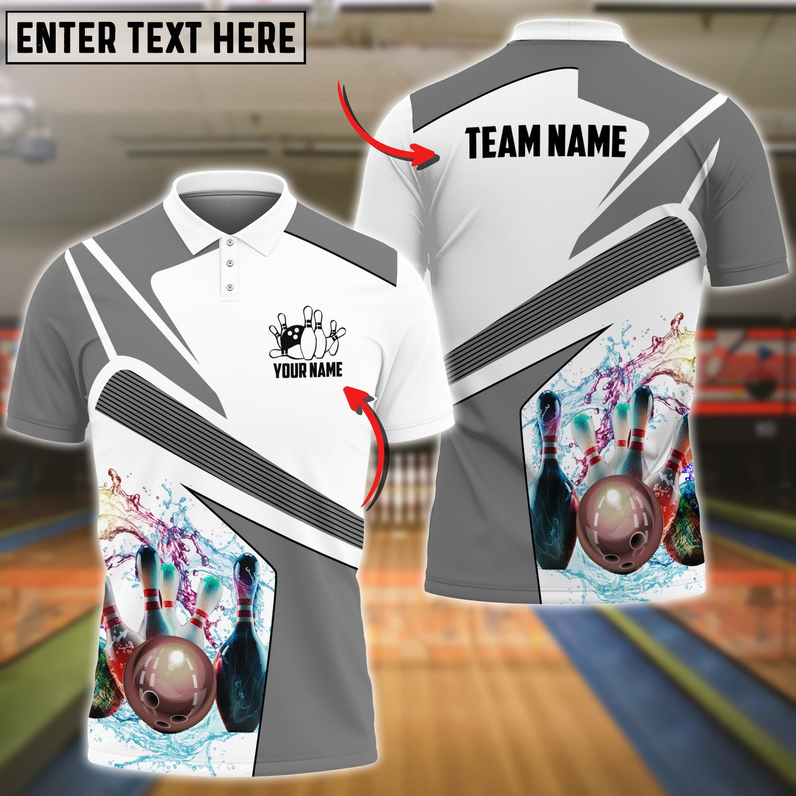 Blisscorners Bowling And Pins Water Pattern Professional Multicolor Option Customized Name 3D Shirt