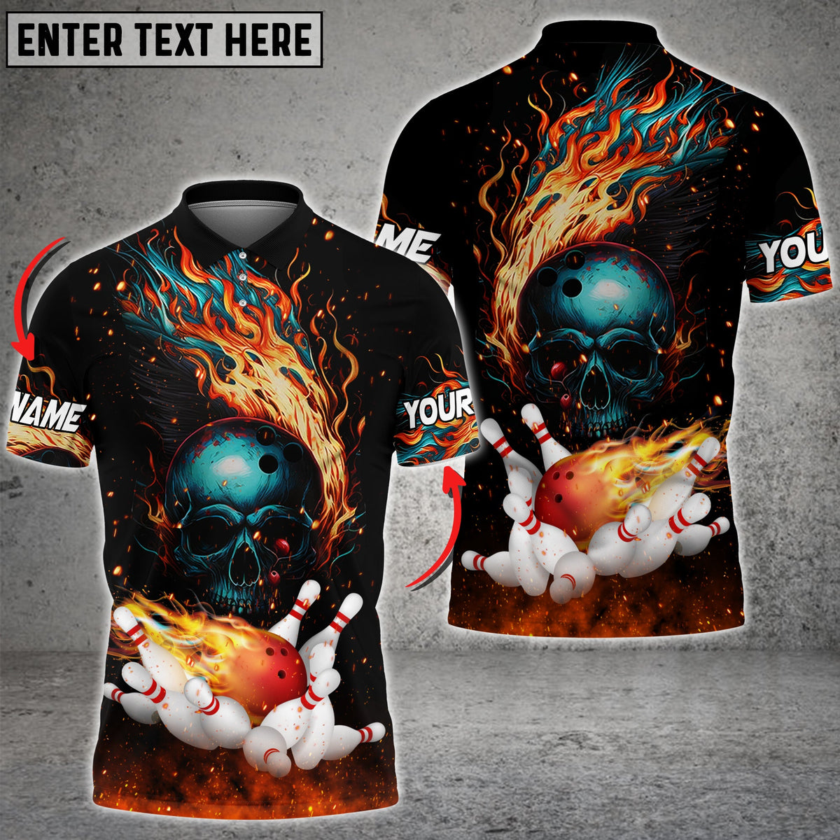 Blisscorners Burning Skull Bowling Ball Strike Customized Name 3D Shirt