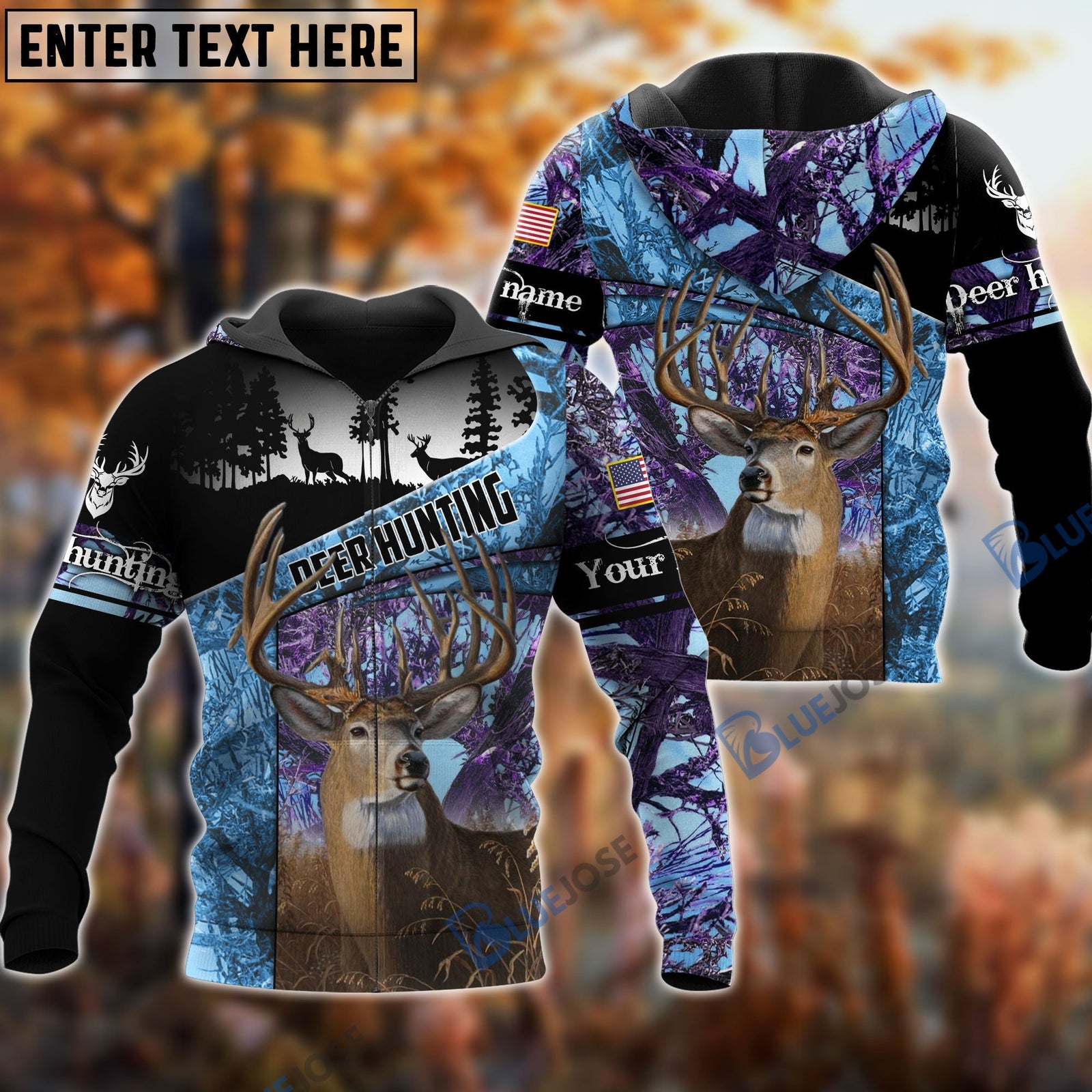 Blisscorners Personalized Name The Uniqe Deer Hunting Hoodie & Zip Hoodie Multicolor