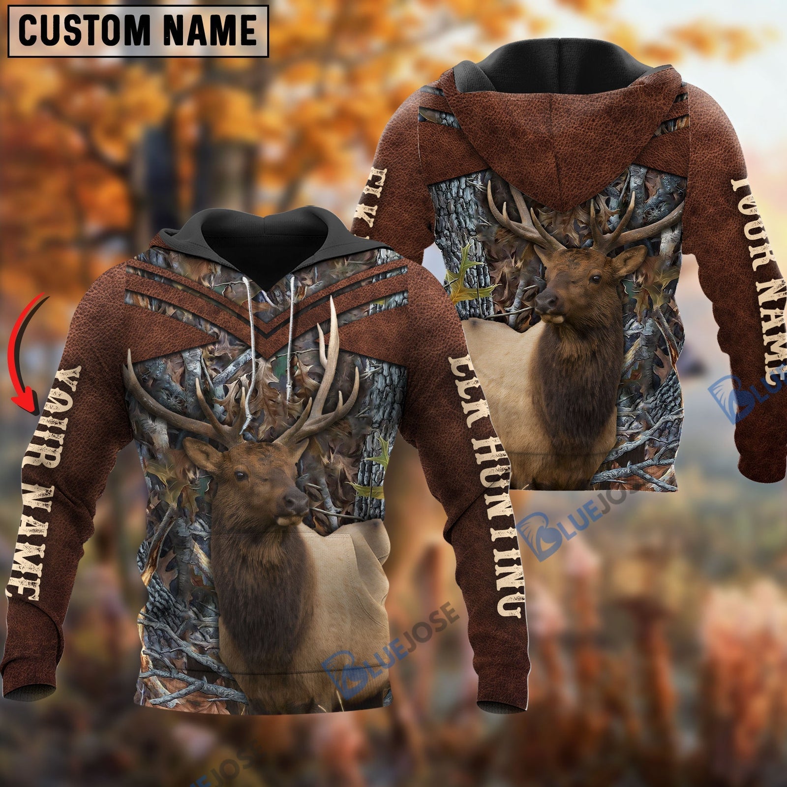 Blisscorners Customized Name Elk Hunting Brown Pattern 3D Shirts