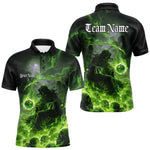 Blisscorners Custom Electric Green Fire Grim Reaper Bowling Polo Shirts For Men, Halloween Bowling Shirt MT1007