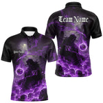 Blisscorners Custom Purple Fire Grim Reaper Bowling Polo Shirts For Men, Halloween Bowling Shirt MT1007