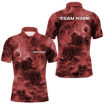 Blisscorners Custom Red Flame Skull Bowling Polo Shirts, Red Smoke Bowling Hallween Outfit MT1007
