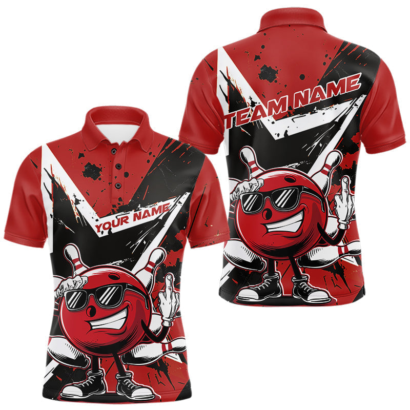 Blisscorners Custom Black And Red Star Funny Bowling Polo Shirts For Men, Bowling Tournament Shirt LM2206