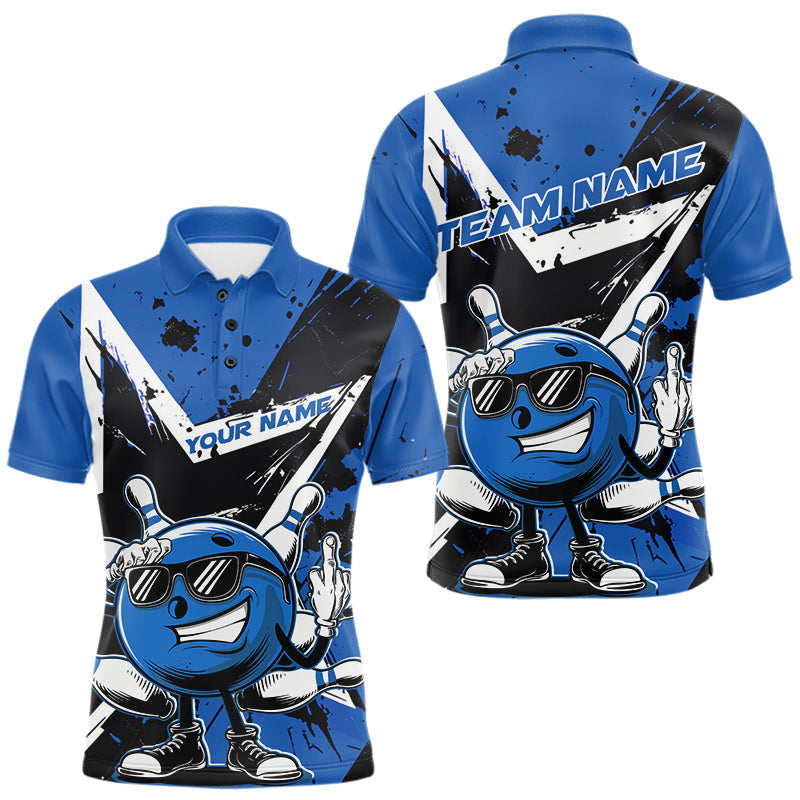 Blisscorners Custom Black And Blue Star Funny Bowling Polo Shirts For Men, Bowling Tournament Shirt LM2206