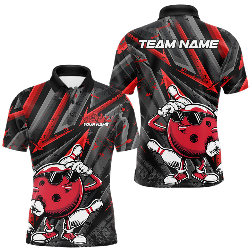 Blisscorners Black And Red Funny Custom Bowling Jerseys, Cool Bowling Polo Shirts For Men LM2206
