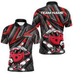 Blisscorners Black And Red Funny Custom Bowling Jerseys, Cool Bowling Polo Shirts For Men LM2206