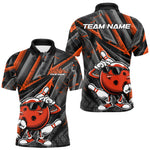 Blisscorners Black And Orange Funny Custom Bowling Jerseys, Cool Bowling Polo Shirts For Men LM2206