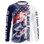 Blisscorners Custom Patriotic Largemouth Bass Long Sleeve Fishing Shirts, Red White And Blue Fishing Shirt LM0607