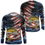 Blisscorners Custom Patriotic Walleye Long Sleeve Fishing Shirts, US Flag Fish Hook Walleye Jersey LM0607