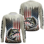 Blisscorners Custom Patriotic US Flag Largemouth Bass Long Sleeve Fishing Shirts, Bass Fishing Jerseys LM0607