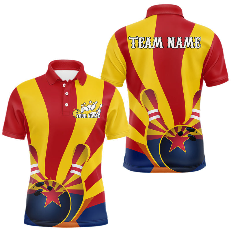 Blisscorners Custom Arizona State Flag Bowling Team Polo Shirts For Men, Bowling League Shirt